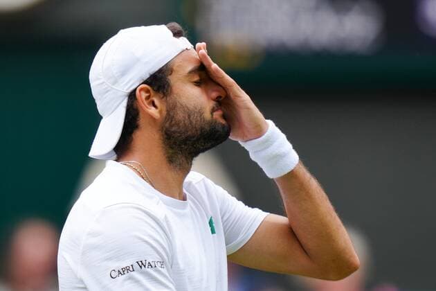 Mandatory Credit: Photo by Shutterstock (12202136bj) Matteo Berrettini during his semi-final match Wimbledon Tennis Championships, Day 11, The All England Lawn Tennis and Croquet Club, London, UK - 09 Jul 2021 Wimbledon Tennis Championships, Day 11, The All England Lawn Tennis and Croquet Club, London, UK - 09 Jul 2021  Copyright: xShutterstockx 12202136bj