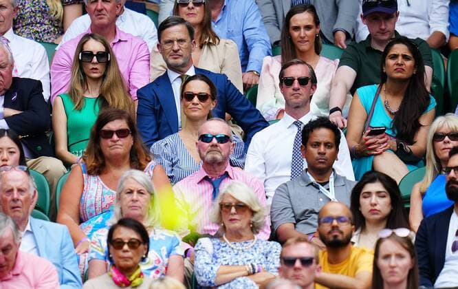 Mandatory Credit: Photo by Javier Garcia Shutterstock (12202131dq) Pippa Middleton and James Middleton watching the action on Cehtre Court Wimbledon Tennis Championships, Day 11, The All England Lawn Tennis and Croquet Club, London, UK - 09 Jul 2021 Wimbledon Tennis Championships, Day 11, The All England Lawn Tennis and Croquet Club, London, UK - 09 Jul 2021  Copyright: xJavierxGarcia Shutterstockx 12202131dq
