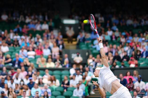 Mandatory Credit: Photo by Javier Garcia Shutterstock (12202131ep) Denis Shapovalov during his semi-final match Wimbledon Tennis Championships, Day 11, The All England Lawn Tennis and Croquet Club, London, UK - 09 Jul 2021 Wimbledon Tennis Championships, Day 11, The All England Lawn Tennis and Croquet Club, London, UK - 09 Jul 2021  Copyright: xJavierxGarcia Shutterstockx 12202131ep