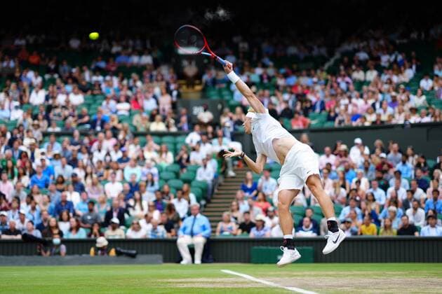 Mandatory Credit: Photo by Javier Garcia Shutterstock (12202131er) Denis Shapovalov during his semi-final match Wimbledon Tennis Championships, Day 11, The All England Lawn Tennis and Croquet Club, London, UK - 09 Jul 2021 Wimbledon Tennis Championships, Day 11, The All England Lawn Tennis and Croquet Club, London, UK - 09 Jul 2021  Copyright: xJavierxGarcia Shutterstockx 12202131er