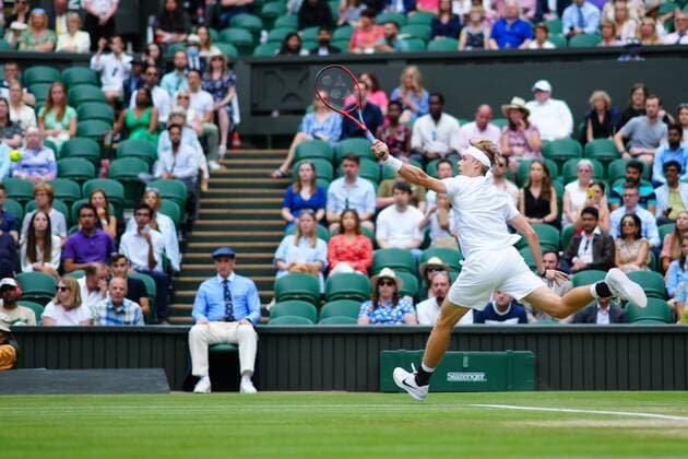 Mandatory Credit: Photo by Javier Garcia Shutterstock (12202131ew) Denis Shapovalov during his semi-final match Wimbledon Tennis Championships, Day 11, The All England Lawn Tennis and Croquet Club, London, UK - 09 Jul 2021 Wimbledon Tennis Championships, Day 11, The All England Lawn Tennis and Croquet Club, London, UK - 09 Jul 2021  Copyright: xJavierxGarcia Shutterstockx 12202131ew