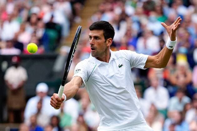 Mandatory Credit: Photo by Shutterstock (12202136cm) Novak Djokovic during his semi-final match Wimbledon Tennis Championships, Day 11, The All England Lawn Tennis and Croquet Club, London, UK - 09 Jul 2021 Wimbledon Tennis Championships, Day 11, The All England Lawn Tennis and Croquet Club, London, UK - 09 Jul 2021  Copyright: xShutterstockx 12202136cm