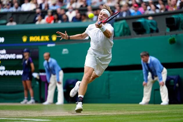 Mandatory Credit: Photo by Shutterstock (12202136ct) Denis Shapovalov during his semi-final match Wimbledon Tennis Championships, Day 11, The All England Lawn Tennis and Croquet Club, London, UK - 09 Jul 2021 Wimbledon Tennis Championships, Day 11, The All England Lawn Tennis and Croquet Club, London, UK - 09 Jul 2021  Copyright: xShutterstockx 12202136ct