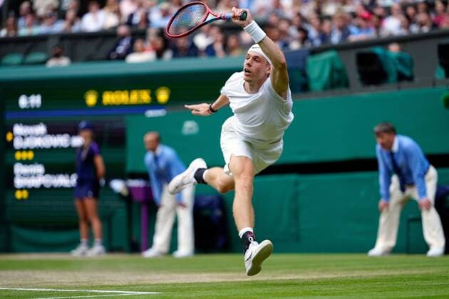 Mandatory Credit: Photo by Shutterstock (12202136cu) Denis Shapovalov during his semi-final match Wimbledon Tennis Championships, Day 11, The All England Lawn Tennis and Croquet Club, London, UK - 09 Jul 2021 Wimbledon Tennis Championships, Day 11, The All England Lawn Tennis and Croquet Club, London, UK - 09 Jul 2021  Copyright: xShutterstockx 12202136cu