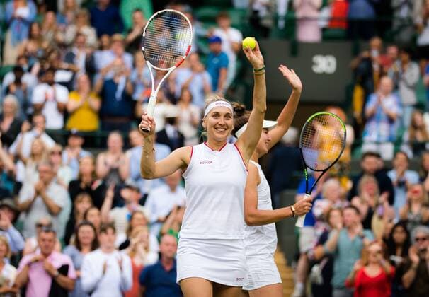 Mandatory Credit: Photo by Rob Prange Shutterstock (12202162ar) Elena Vesnina & Veronika Kudermetova of Russia in action during the doubles semi-final of the 2021 Wimbledon Championships Grand Slam tennis tournament Wimbledon Tennis Championships, Day 11, The All England Lawn Tennis and Croquet Club, London, UK - 09 Jul 2021 Wimbledon Tennis Championships, Day 11, The All England Lawn Tennis and Croquet Club, London, UK - 09 Jul 2021  Copyright: xRobxPrange Shutterstockx 12202162ar