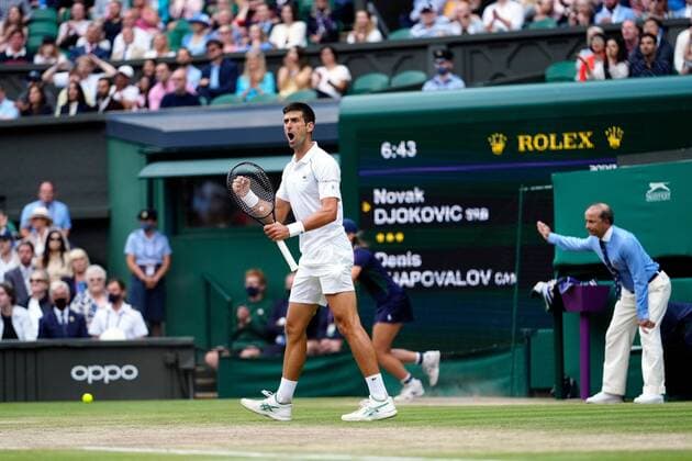 Mandatory Credit: Photo by Shutterstock (12202136dl) Novak Djokovic during his semi-final match Wimbledon Tennis Championships, Day 11, The All England Lawn Tennis and Croquet Club, London, UK - 09 Jul 2021 Wimbledon Tennis Championships, Day 11, The All England Lawn Tennis and Croquet Club, London, UK - 09 Jul 2021  Copyright: xShutterstockx 12202136dl