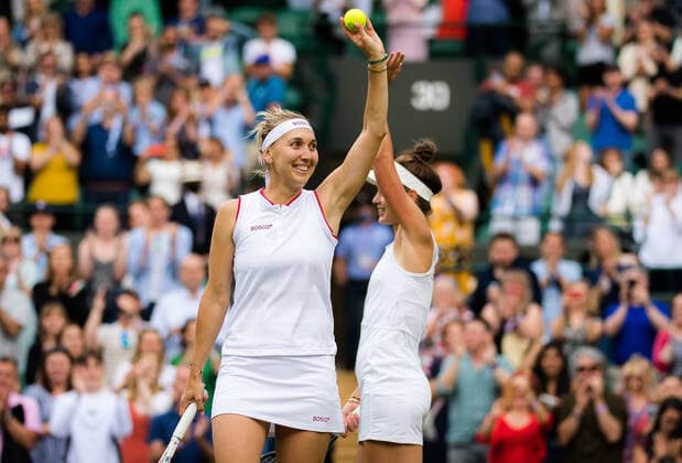 July 9, 2021, LONDON, GREAT BRITAIN: Elena Vesnina & Veronika Kudermetova of Russia in action during the doubles semi-final of the 2021 Wimbledon Championships Grand Slam tennis tournament LONDON GREAT BRITAIN - ZUMAa181 20210709_zaa_a181_047 Copyright: xRobxPrangex
