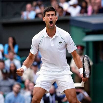 Mandatory Credit: Photo by Shutterstock (12202136es) Novak Djokovic celebrates during his semi-final match Wimbledon Tennis Championships, Day 11, The All England Lawn Tennis and Croquet Club, London, UK - 09 Jul 2021 Wimbledon Tennis Championships, Day 11, The All England Lawn Tennis and Croquet Club, London, UK - 09 Jul 2021  Copyright: xShutterstockx 12202136es