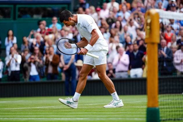 Mandatory Credit: Photo by Shutterstock (12202136ez) Novak Djokovic celebrates victory in his semi-final match Wimbledon Tennis Championships, Day 11, The All England Lawn Tennis and Croquet Club, London, UK - 09 Jul 2021 Wimbledon Tennis Championships, Day 11, The All England Lawn Tennis and Croquet Club, London, UK - 09 Jul 2021  Copyright: xShutterstockx 12202136ez