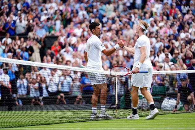 Mandatory Credit: Photo by Shutterstock (12202136fh) Novak Djokovic celebrates victory in his semi-final match against Denis Shapovalov Wimbledon Tennis Championships, Day 11, The All England Lawn Tennis and Croquet Club, London, UK - 09 Jul 2021 Wimbledon Tennis Championships, Day 11, The All England Lawn Tennis and Croquet Club, London, UK - 09 Jul 2021  Copyright: xShutterstockx 12202136fh