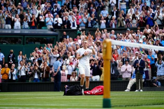Mandatory Credit: Photo by Shutterstock (12202136fq) Denis Shapovalov after defeat in his semi-final match Wimbledon Tennis Championships, Day 11, The All England Lawn Tennis and Croquet Club, London, UK - 09 Jul 2021 Wimbledon Tennis Championships, Day 11, The All England Lawn Tennis and Croquet Club, London, UK - 09 Jul 2021  Copyright: xShutterstockx 12202136fq