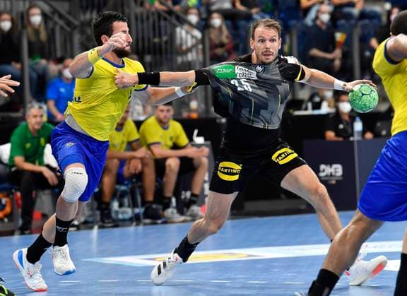 09 07 2021 Handball Three Nations Tournament Germany vs Brazil Guilherme Torriani 5, Brazil Kai Häfner 25, Germany