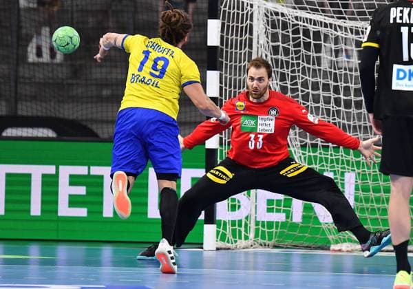 09 07 2021 Handball Three Nations Tournament Germany vs Brazil Fabio Chiuffa 19, Brazil Andreas Wolff 33, Germany
