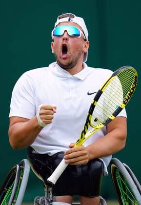 Mandatory Credit: Photo by Javier Garcia Shutterstock (12203621j) Dylan Alcott during the Quad Wheelchair Singles final Wimbledon Tennis Championships, Day 12, The All England Lawn Tennis and Croquet Club, London, UK - 10 Jul 2021 Wimbledon Tennis Championships, Day 12, The All England Lawn Tennis and Croquet Club, London, UK - 10 Jul 2021  Copyright: xJavierxGarcia Shutterstockx 12203621j