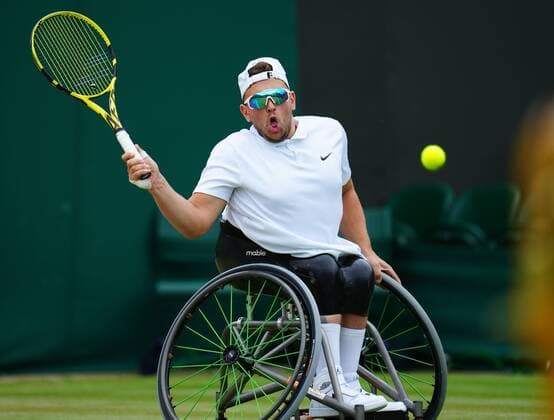Mandatory Credit: Photo by Javier Garcia Shutterstock (12203621ab) Dylan Alcott during the Quad Wheelchair Singles final Wimbledon Tennis Championships, Day 12, The All England Lawn Tennis and Croquet Club, London, UK - 10 Jul 2021 Wimbledon Tennis Championships, Day 12, The All England Lawn Tennis and Croquet Club, London, UK - 10 Jul 2021  Copyright: xJavierxGarcia Shutterstockx 12203621ab