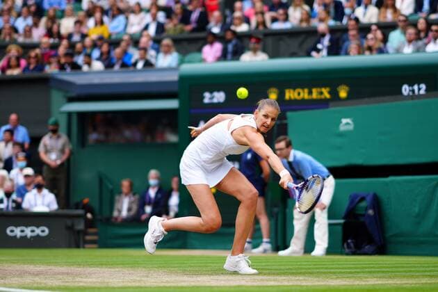 Mandatory Credit: Photo by Javier Garcia Shutterstock (12203621br) Karolina Pliskova during the Ladies Singles final Wimbledon Tennis Championships, Day 12, The All England Lawn Tennis and Croquet Club, London, UK - 10 Jul 2021 Wimbledon Tennis Championships, Day 12, The All England Lawn Tennis and Croquet Club, London, UK - 10 Jul 2021  Copyright: xJavierxGarcia Shutterstockx 12203621br
