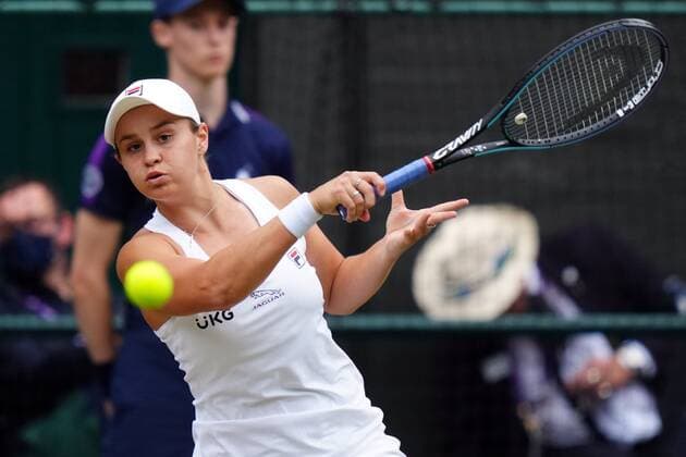 Mandatory Credit: Photo by Shutterstock (12203622i) Ashleigh Barty during the Ladies Singles final Wimbledon Tennis Championships, Day 12, The All England Lawn Tennis and Croquet Club, London, UK - 10 Jul 2021 Wimbledon Tennis Championships, Day 12, The All England Lawn Tennis and Croquet Club, London, UK - 10 Jul 2021  Copyright: xShutterstockx 12203622i