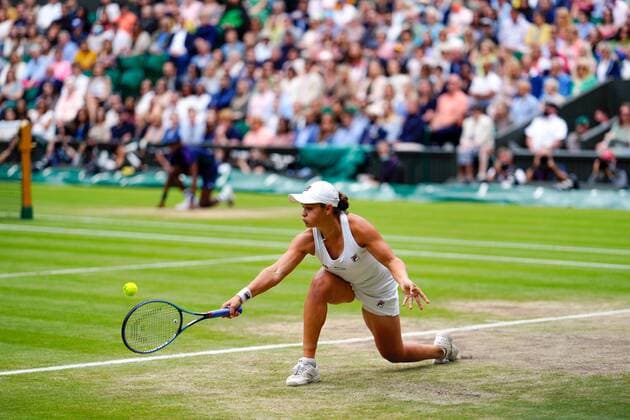 Mandatory Credit: Photo by Shutterstock (12203622aa) Ashleigh Barty during the Ladies Singles finalKarolina Pliskova during the Ladies Singles final Wimbledon Tennis Championships, Day 12, The All England Lawn Tennis and Croquet Club, London, UK - 10 Jul 2021 Wimbledon Tennis Championships, Day 12, The All England Lawn Tennis and Croquet Club, London, UK - 10 Jul 2021  Copyright: xShutterstockx 12203622aa