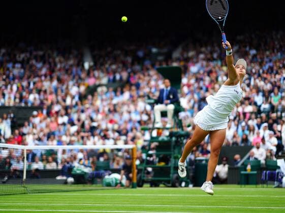 Mandatory Credit: Photo by Javier Garcia Shutterstock (12203621fh) Ashleigh Barty during the Ladies Singles final Wimbledon Tennis Championships, Day 12, The All England Lawn Tennis and Croquet Club, London, UK - 10 Jul 2021 Wimbledon Tennis Championships, Day 12, The All England Lawn Tennis and Croquet Club, London, UK - 10 Jul 2021  Copyright: xJavierxGarcia Shutterstockx 12203621fh