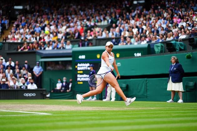 Mandatory Credit: Photo by Javier Garcia Shutterstock (12203621fk) Ashleigh Barty during the Ladies Singles final Wimbledon Tennis Championships, Day 12, The All England Lawn Tennis and Croquet Club, London, UK - 10 Jul 2021 Wimbledon Tennis Championships, Day 12, The All England Lawn Tennis and Croquet Club, London, UK - 10 Jul 2021  Copyright: xJavierxGarcia Shutterstockx 12203621fk