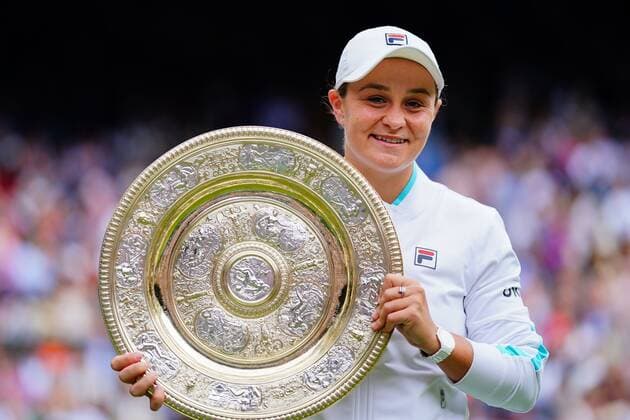 Mandatory Credit: Photo by Javier Garcia Shutterstock (12203621ha) Ashleigh Barty celebrates with the Venus Rosewater Dish after victory in the Ladies Singles final Wimbledon Tennis Championships, Day 12, The All England Lawn Tennis and Croquet Club, London, UK - 10 Jul 2021 Wimbledon Tennis Championships, Day 12, The All England Lawn Tennis and Croquet Club, London, UK - 10 Jul 2021  Copyright: xJavierxGarcia Shutterstockx 12203621ha
