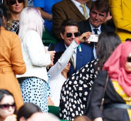 Mandatory Credit: Photo by Javier Garcia Shutterstock (12203621ej) Tom Cruise posing for photos on Centre Court during the Ladies Singles final Wimbledon Tennis Championships, Day 12, The All England Lawn Tennis and Croquet Club, London, UK - 10 Jul 2021 Wimbledon Tennis Championships, Day 12, The All England Lawn Tennis and Croquet Club, London, UK - 10 Jul 2021  Copyright: xJavierxGarcia Shutterstockx 12203621ej