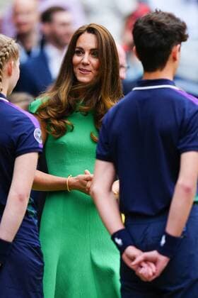 Mandatory Credit: Photo by Javier Garcia Shutterstock (12203621ft) Catherine Duchess of Cambridge chatting with ballboys and ball girls on Centre Court before the trophy presentation Wimbledon Tennis Championships, Day 12, The All England Lawn Tennis and Croquet Club, London, UK - 10 Jul 2021 Wimbledon Tennis Championships, Day 12, The All England Lawn Tennis and Croquet Club, London, UK - 10 Jul 2021  Copyright: xJavierxGarcia Shutterstockx 12203621ft