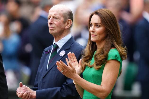 Mandatory Credit: Photo by Shutterstock (12203622bd) Catherine Duchess of Cambridge and The Duke of Kent after presenting the Venus Rosewater Dish to Ashleigh Barty after victory in the Ladies SIngles final Wimbledon Tennis Championships, Day 12, The All England Lawn Tennis and Croquet Club, London, UK - 10 Jul 2021 Wimbledon Tennis Championships, Day 12, The All England Lawn Tennis and Croquet Club, London, UK - 10 Jul 2021  Copyright: xShutterstockx 12203622bd