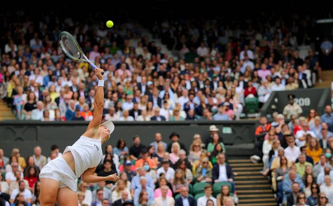 Mandatory Credit: Photo by Shutterstock (12203623ao) Ashleigh Barty of Australia in action Wimbledon Tennis Championships, Day 12, The All England Lawn Tennis and Croquet Club, London, UK - 10 Jul 2021 Wimbledon Tennis Championships, Day 12, The All England Lawn Tennis and Croquet Club, London, UK - 10 Jul 2021  Copyright: xShutterstockx 12203623ao