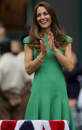 Mandatory Credit: Photo by Shutterstock (12203623w) HRH The Duchess of Cambridge, Kate Middleton, smiles and applauds Wimbledon Tennis Championships, Day 12, The All England Lawn Tennis and Croquet Club, London, UK - 10 Jul 2021 Wimbledon Tennis Championships, Day 12, The All England Lawn Tennis and Croquet Club, London, UK - 10 Jul 2021 Copyright: xShutterstockx 12203623w