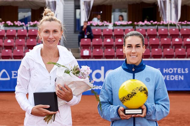 Olga Govortsova, Belarus and winner Nuria Parrizas Diaz, Spain after the final during the tennis tournament Nordea Open in Bastad, Sweden July 10, 2021 BÅSTAD SWEDEN Tennis x11830x,  Copyright: xAndersxBjuro TTx OLGA GOVORTSOVA NORDEA OPEN 2021