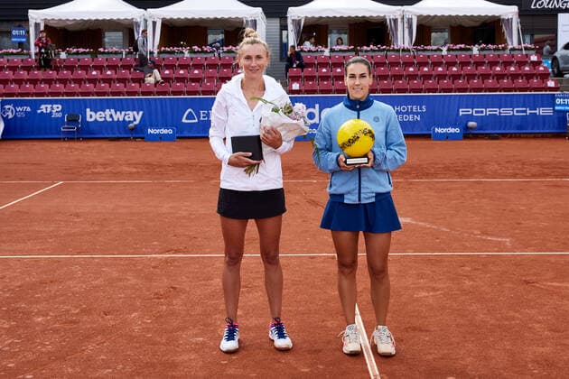 Olga Govortsova, Belarus and winner Nuria Parrizas Diaz, Spain after the final during the tennis tournament Nordea Open in Bastad, Sweden July 10, 2021 BÅSTAD SWEDEN Tennis x11830x,  Copyright: xAndersxBjuro TTx OLGA GOVORTSOVA NORDEA OPEN 2021