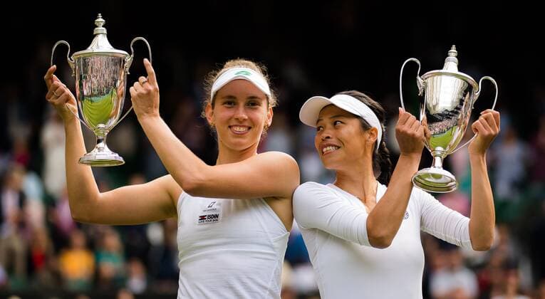 Mandatory Credit: Photo by Rob Prange Shutterstock (12203624ak) Elise Mertens of Belgium & Su-Wei Hsieh of Chinese Taipeh with their champions trophies after the doubles final of the 2021 Wimbledon Championships Grand Slam tennis tournament Wimbledon Tennis Championships, Day 12, The All England Lawn Tennis and Croquet Club, London, UK - 10 Jul 2021 Wimbledon Tennis Championships, Day 12, The All England Lawn Tennis and Croquet Club, London, UK - 10 Jul 2021  Copyright: xRobxPrange Shutterstockx 12203624ak