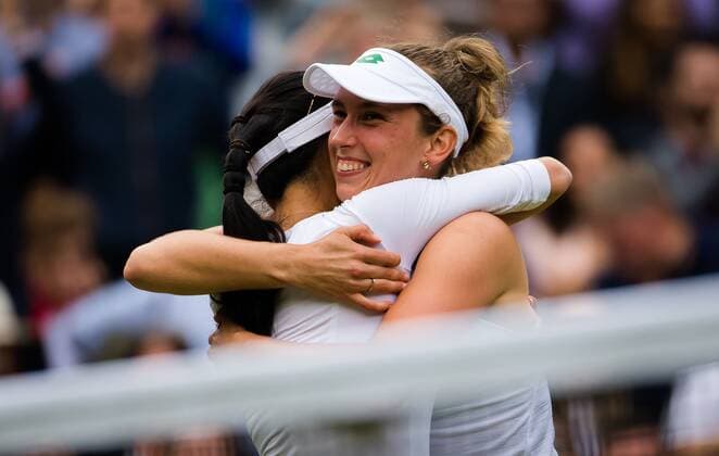 Mandatory Credit: Photo by Rob Prange Shutterstock (12203624ay) Elise Mertens of Belgium & Su-Wei Hsieh of Chinese Taipeh after winning the doubles final of the 2021 Wimbledon Championships Grand Slam tennis tournament Wimbledon Tennis Championships, Day 12, The All England Lawn Tennis and Croquet Club, London, UK - 10 Jul 2021 Wimbledon Tennis Championships, Day 12, The All England Lawn Tennis and Croquet Club, London, UK - 10 Jul 2021  Copyright: xRobxPrange Shutterstockx 12203624ay
