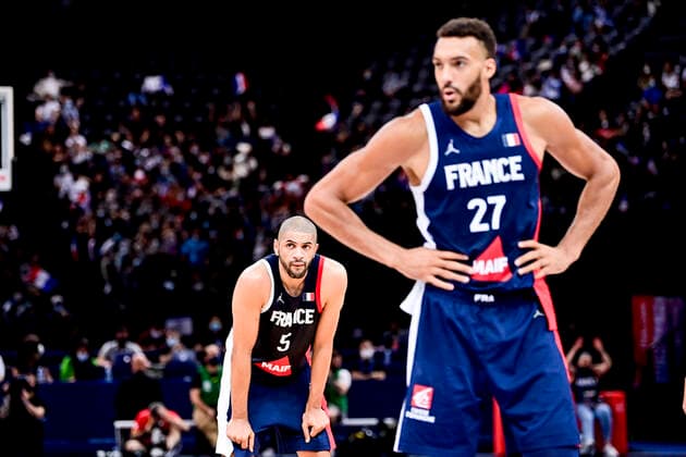 Nicolas Batum (France) Rudy Gobert (France) BASKETBALL : France vs Espagne - Match Amical - 10 07 2021 JBAutissier Panoramic 