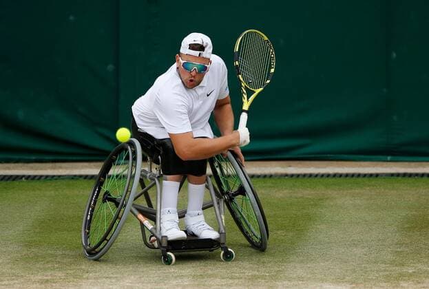 Mandatory Credit: Photo by Shutterstock (12203623bn) Dylan Alcott of Australia in action Wimbledon Tennis Championships, Day 12, The All England Lawn Tennis and Croquet Club, London, UK - 10 Jul 2021 Wimbledon Tennis Championships, Day 12, The All England Lawn Tennis and Croquet Club, London, UK - 10 Jul 2021  Copyright: xShutterstockx 12203623bn