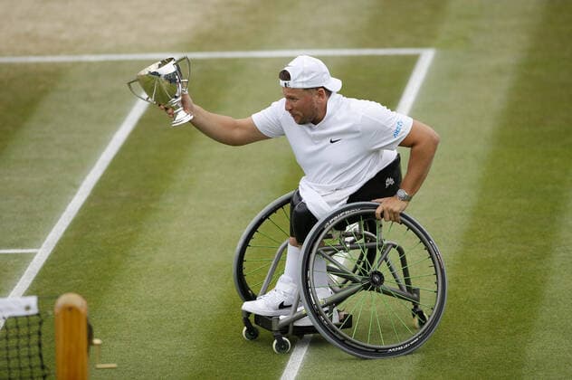 Mandatory Credit: Photo by Shutterstock (12203623bj) Dylan Alcott of Australia in action Wimbledon Tennis Championships, Day 12, The All England Lawn Tennis and Croquet Club, London, UK - 10 Jul 2021 Wimbledon Tennis Championships, Day 12, The All England Lawn Tennis and Croquet Club, London, UK - 10 Jul 2021  Copyright: xShutterstockx 12203623bj