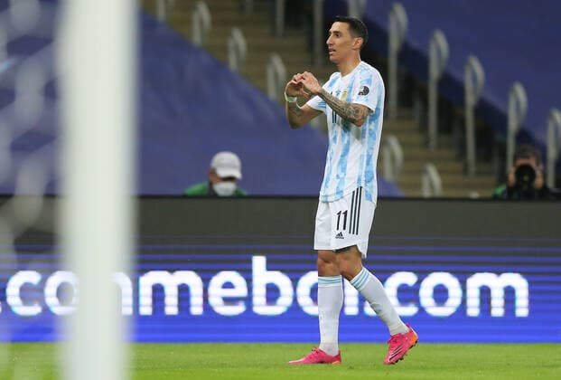 10th July 2021, Est& xe1;dio do Maracan& xe3;, Rio de Janeiro, Brazil. Copa America tournament final, Argentina versus Brazil; & xc1;ngel Di Mar& xed;a of Argentina, celebrates his goal for 0-1 in 22 minutes  ActionPlus12304506 HeulerxAndrey