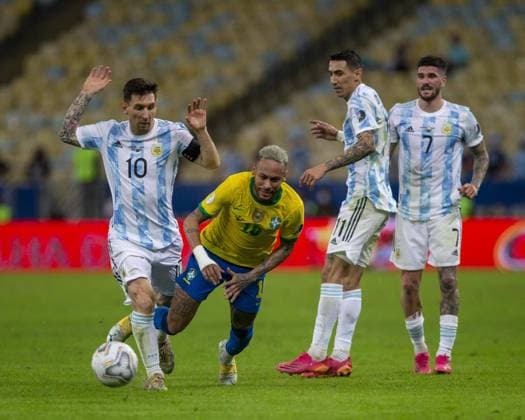 Maracana Stadium Argentina forward Lionel Messi and Brazilian forward Neymar Jr during the final of Copa America 2021, a football match between Argentina and Brazil, held at the Maracana Stadium in Rio de Janeiro, RJ, Brazil on Saturday July 10th 2021. Richard Callis SPP Argentina v Brazil - Copa America Final 2021 
