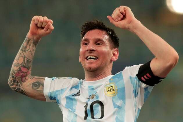 Lionel Messi of Argentina celebrates the win against Brazil today, in the final of the Copa America at the Maracana Stadium in Rio de Janeiro, Brazil, 10 July 2021. Argentina - Brazil !ACHTUNG: NUR REDAKTIONELLE NUTZUNG!  Copyright: xAndrexCoelhox AME1596 20210711-6e6f94a427c292a1dc722023f91a0bb47295d024