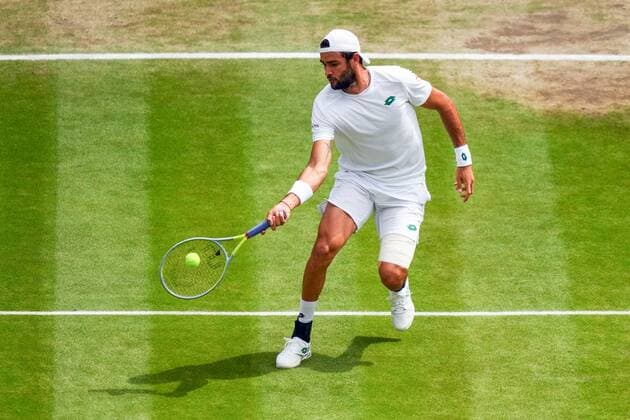 Mandatory Credit: Photo by Shutterstock (12204579n) Matteo Berrettini during the Gentlemen s Singles final Wimbledon Tennis Championships, Day 13, The All England Lawn Tennis and Croquet Club, London, UK - 11 Jul 2021 Wimbledon Tennis Championships, Day 13, The All England Lawn Tennis and Croquet Club, London, UK - 11 Jul 2021  Copyright: xShutterstockx 12204579n