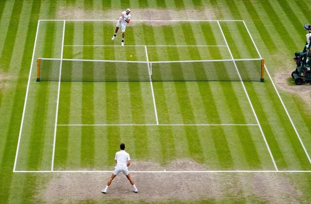 Mandatory Credit: Photo by Shutterstock (12204579z) Novak Djokovic and Matteo Berrettini during the Gentlemen s Singles final Wimbledon Tennis Championships, Day 13, The All England Lawn Tennis and Croquet Club, London, UK - 11 Jul 2021 Wimbledon Tennis Championships, Day 13, The All England Lawn Tennis and Croquet Club, London, UK - 11 Jul 2021  Copyright: xShutterstockx 12204579z