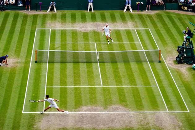 Mandatory Credit: Photo by Shutterstock (12204579ak) Novak Djokovic and Matteo Berrettini during the Gentlemen s Singles final Wimbledon Tennis Championships, Day 13, The All England Lawn Tennis and Croquet Club, London, UK - 11 Jul 2021 Wimbledon Tennis Championships, Day 13, The All England Lawn Tennis and Croquet Club, London, UK - 11 Jul 2021  Copyright: xShutterstockx 12204579ak