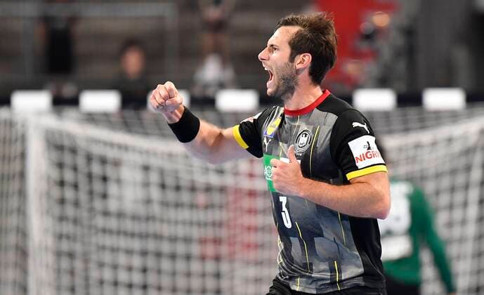 11 07 2021 Handball Three Nations Tournament International Match Germany Germany vs Egypt Egypt Uwe Gensheimer 3, Germany Goal Cheers Joy Clenches Fist Fists