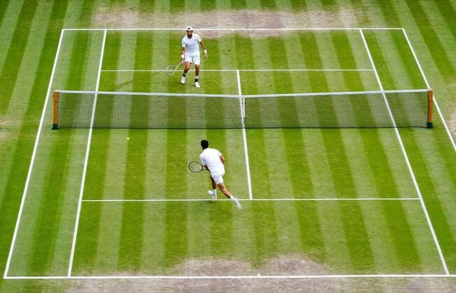 Mandatory Credit: Photo by Shutterstock (12204579ao) Novak Djokovic and Matteo Berrettini during the Gentlemen s Singles final Wimbledon Tennis Championships, Day 13, The All England Lawn Tennis and Croquet Club, London, UK - 11 Jul 2021 Wimbledon Tennis Championships, Day 13, The All England Lawn Tennis and Croquet Club, London, UK - 11 Jul 2021  Copyright: xShutterstockx 12204579ao
