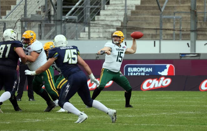 11.07.21 Stuttgart Surge - Leipzig Kings Deutschland, Stuttgart, 11.07.2021, American Football, EFL, Stuttgart Surge - Leipzig Kings: Tom Van Duijn (Leipzig Kings). *** 11 07 21 Stuttgart Surge Leipzig Kings Germany, Stuttgart, 11 07 2021, American Football, EFL, Stuttgart Surge Leipzig Kings Tom Van Duijn Leipzig Kings