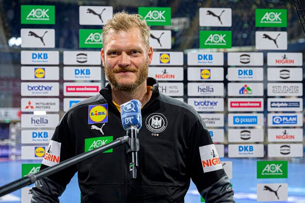 Nuremberg, Germany 11 July 2021 IHF Three Nations Tournament Germany vs Egypt Johannes Bitter Germany HSV Hamburg on ARD interview Nuremberg Arena Nürnberger Versicherung Bayern Germany.