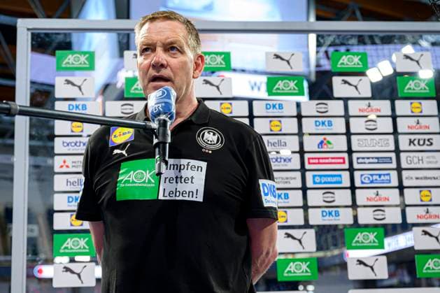Nuremberg, Germany 11 July 2021 IHF Three Nations Tournament Germany vs Egypt coach Alfred Gislason Germany on ARD interview Nuremberg Arena Nürnberger Versicherung Bayern Germany.