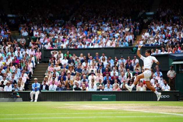 Mandatory Credit: Photo by Javier Garcia Shutterstock (12204578es) Novak Djokovic during the Gentlemen s Singles final Wimbledon Tennis Championships, Day 13, The All England Lawn Tennis and Croquet Club, London, UK - 11 Jul 2021 Wimbledon Tennis Championships, Day 13, The All England Lawn Tennis and Croquet Club, London, UK - 11 Jul 2021  Copyright: xJavierxGarcia Shutterstockx 12204578es