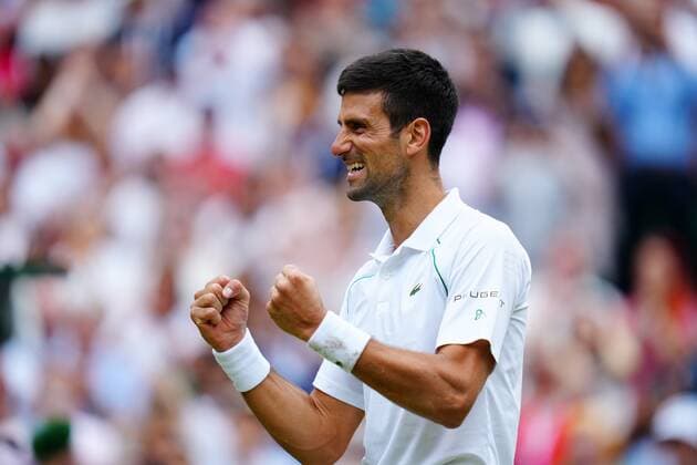 Mandatory Credit: Photo by Javier Garcia Shutterstock (12204578fp) Novak Djokovic celebrates victory in the Gentlemen s Singles final Wimbledon Tennis Championships, Day 13, The All England Lawn Tennis and Croquet Club, London, UK - 11 Jul 2021 Wimbledon Tennis Championships, Day 13, The All England Lawn Tennis and Croquet Club, London, UK - 11 Jul 2021  Copyright: xJavierxGarcia Shutterstockx 12204578fp